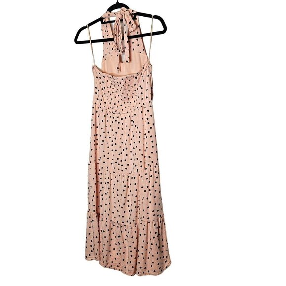 Maurices Polka Dot Halter Dress  Sleeveless Peach Black Dots smocking Women's‎ M - Picture 11 of 14